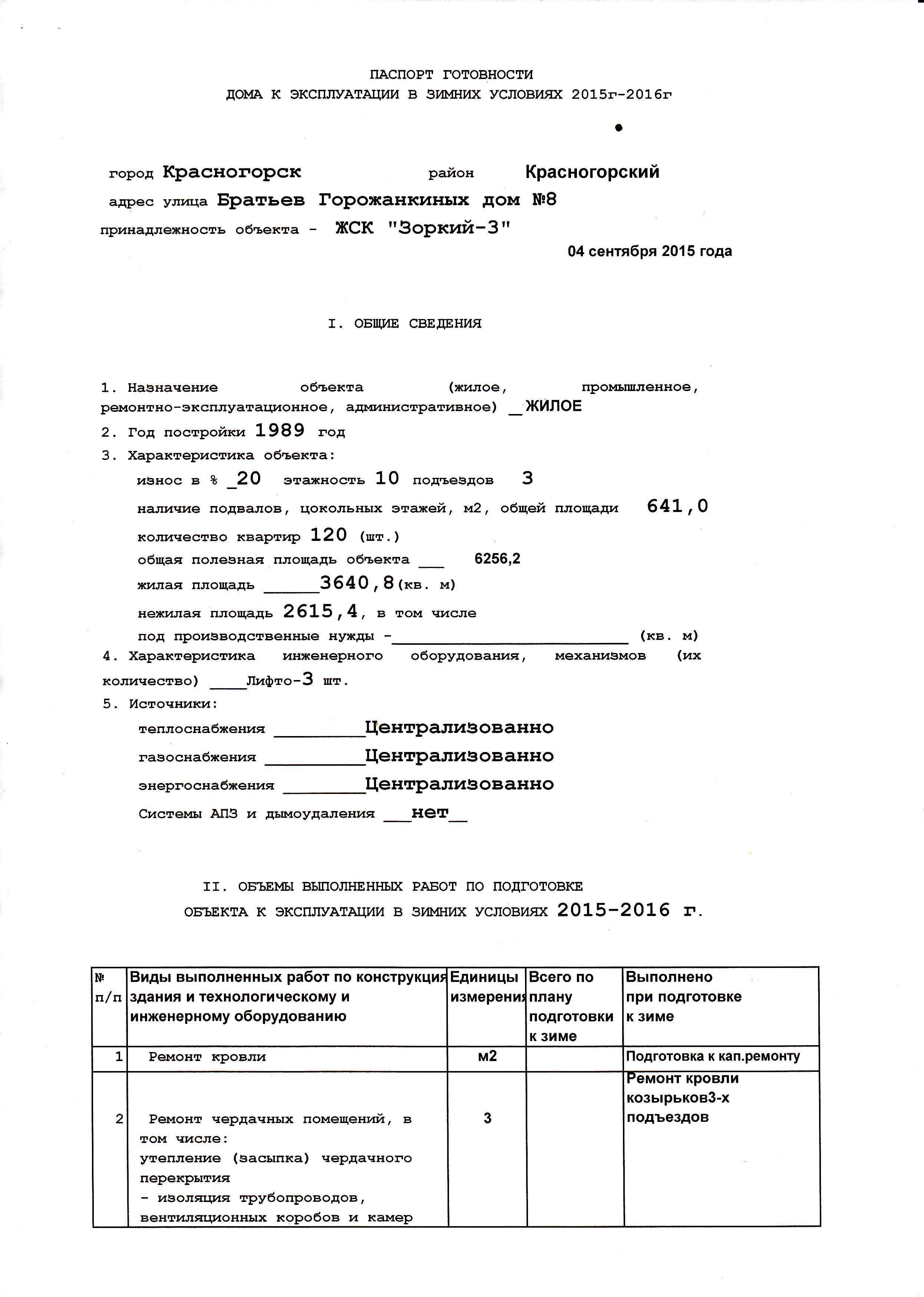 Паспорт готовности дома к зиме 2015-2016гг. | ЖСК 